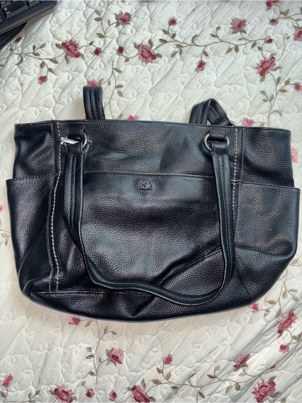 The Sak Black Pebbled Leather Tote with Exterior Pockets
